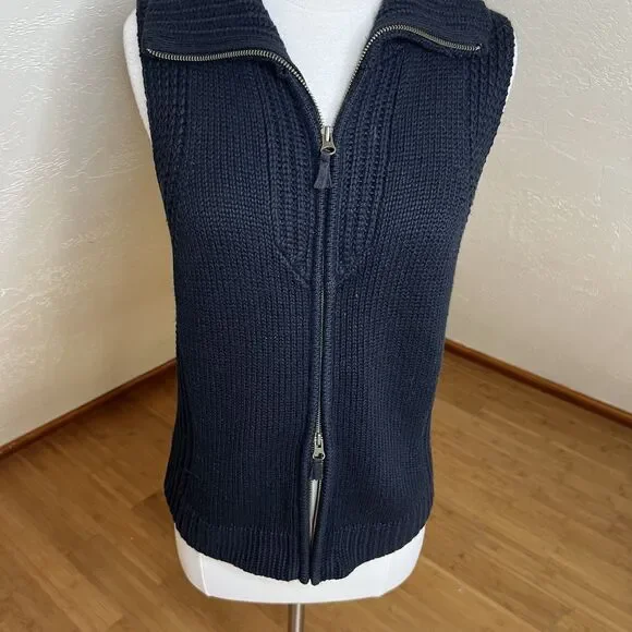 Isabella Bird Knit Vest Size Medium Black‎ Cotton Angora Double Zip Collar Y2k - Picture 6 of 9